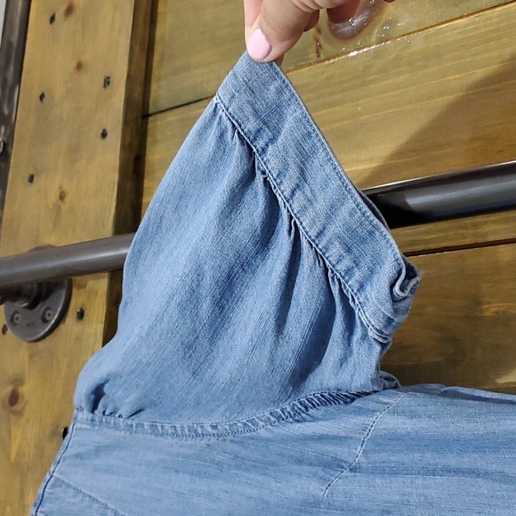 MADEWELL JUMPSUIT BLUE DENIM JEAN ROMPER SIZE 0 CASUAL PLEATS PUFFY SLEEVES - Picture 2 of 9